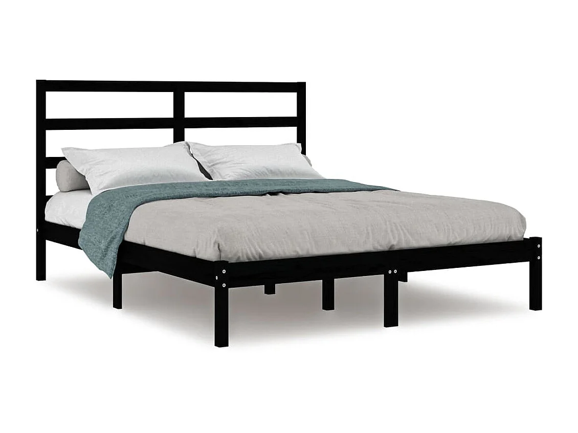 Cama 140x190 cm de madera maciza de pino negra ES23319