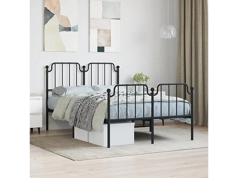 Cama 120x200 cm con cabecero y estribo metal negro ES94845