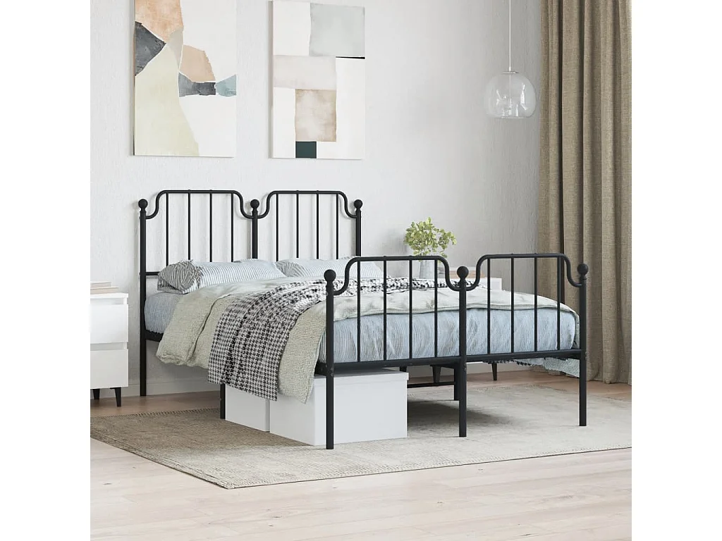 Lit-120x200 cm métal avec tête de lit/pied de lit noir EGGB90676