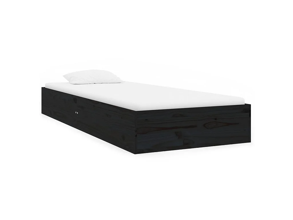 Lit-75x190 cm Noir Bois massif Petit simple EGGB53792