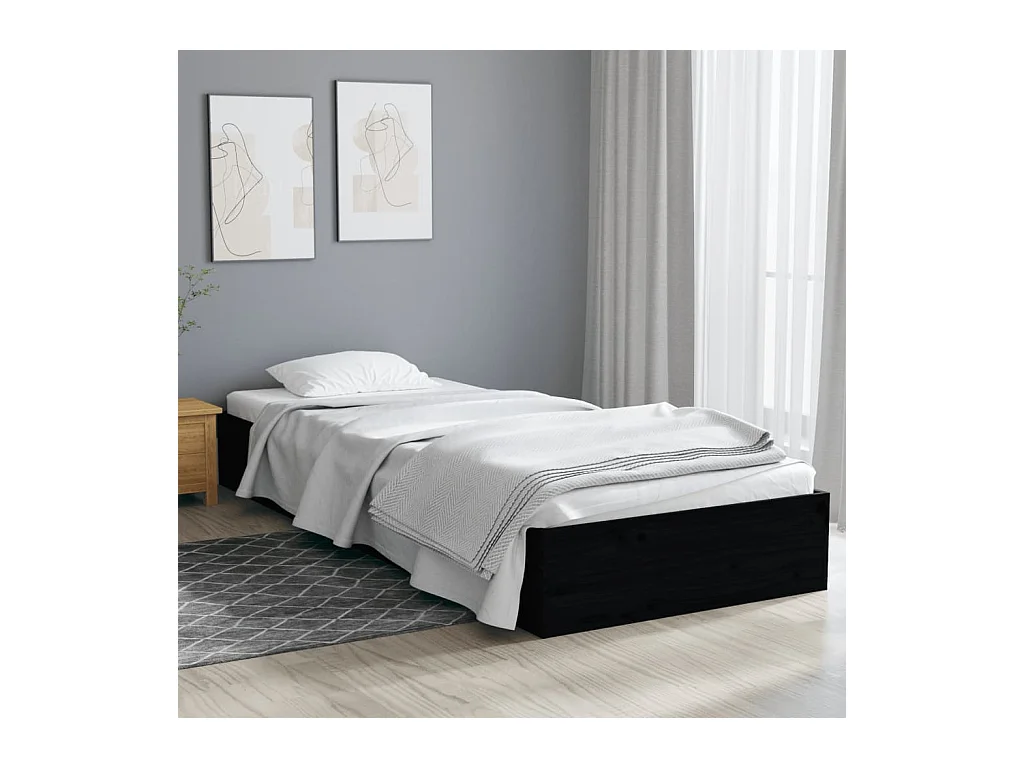 Lit-75x190 cm Noir Bois massif Petit simple EGGB53792