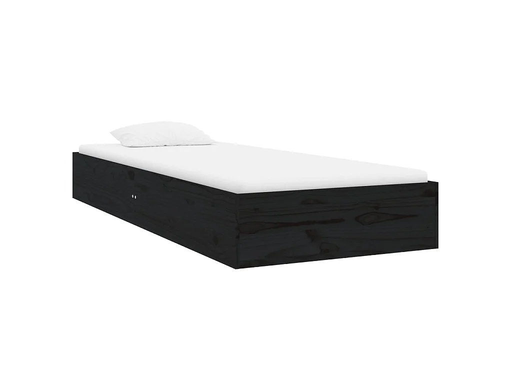 Lit-75x190 cm Noir Bois massif Petit simple EGGB53792