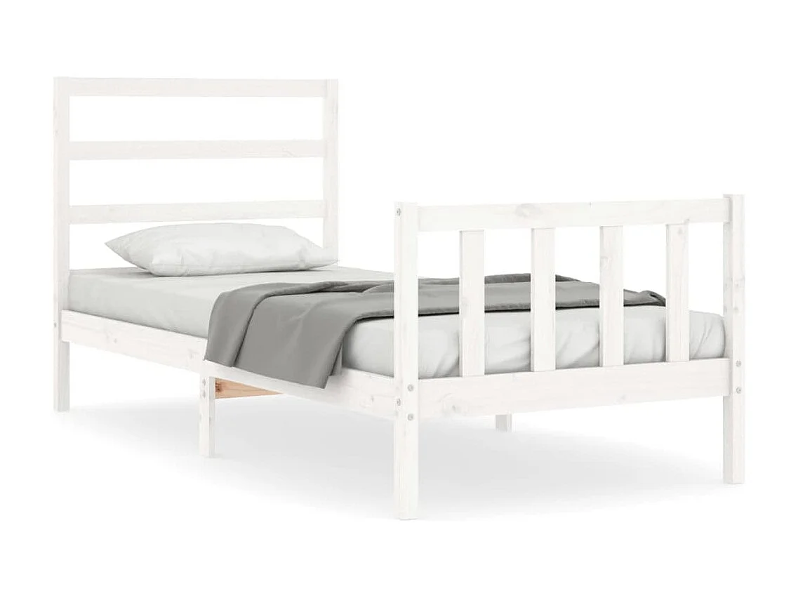 Lit-90x200 cm avec tête de lit blanc bois massif EGGB22042