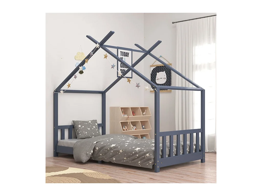 Cama 90x200 cm infantil madera maciza pino gris ES10484