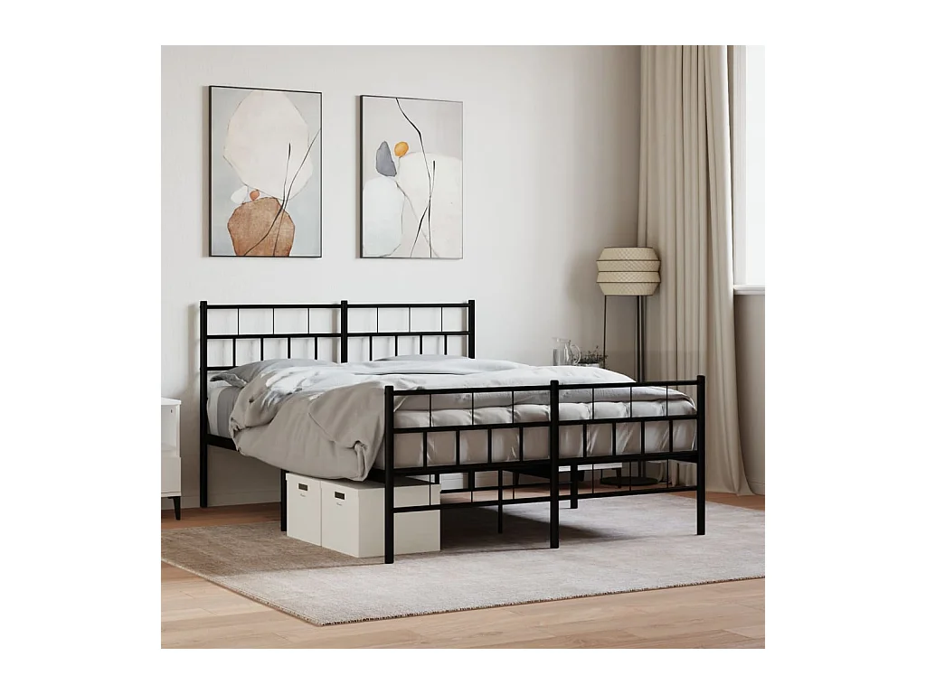 Lit-120x190 cm métal avec tête de lit/pied de lit noir EGGB12719