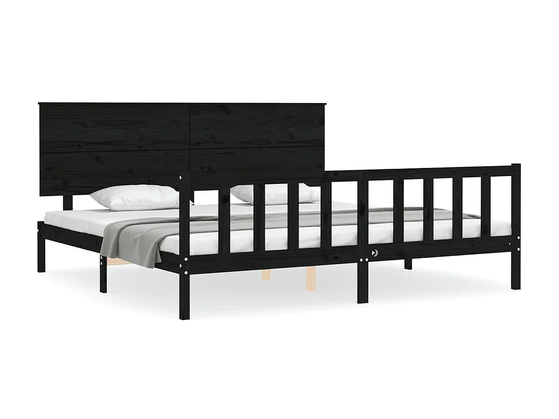 Lit-200x200 cm avec tête de lit noir bois massif EGGB56387