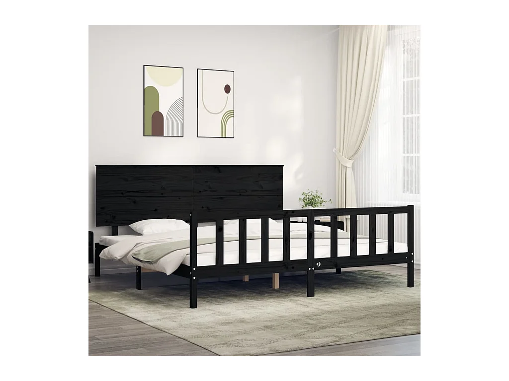 Lit-200x200 cm avec tête de lit noir bois massif EGGB56387