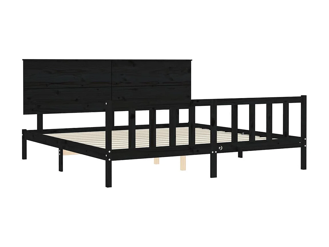 Lit-200x200 cm avec tête de lit noir bois massif EGGB56387