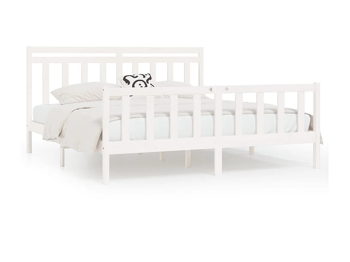 Cama 200x200 cm madeira de pinho maciça branco PT345408