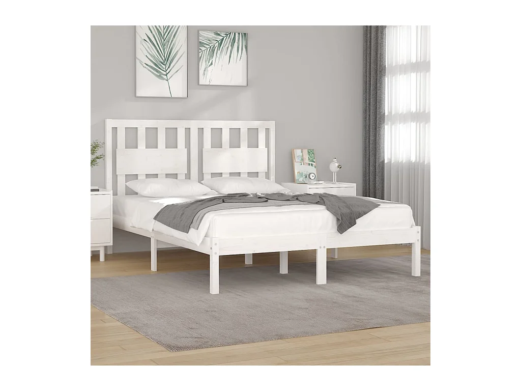 Cama 180x200 cm madera maciza blanco Super King ES79716