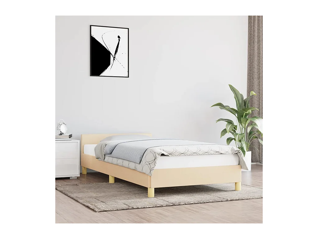 Cama 80x200 cm con cabecero de tela color crema ES16898