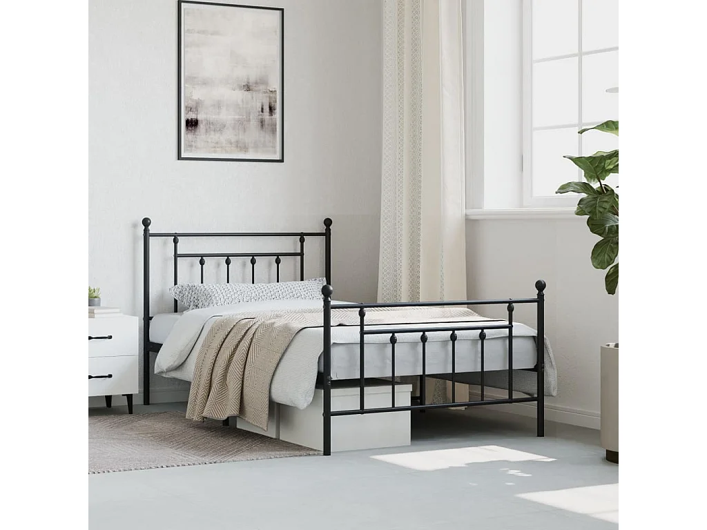 Lit-107x203 cm métal avec tête de lit/pied de lit noir EGGB73375