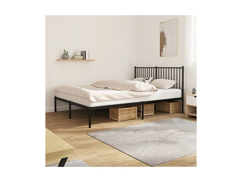 Lit-150x200 cm métal avec tête de lit noir EGGB80736