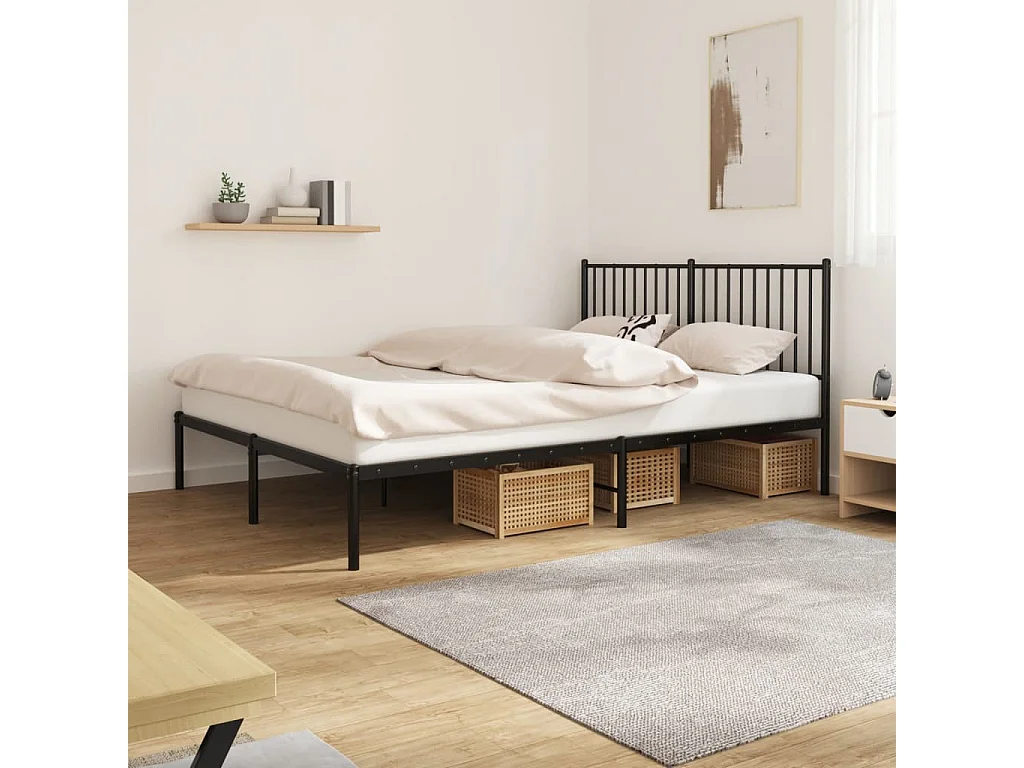 Lit-150x200 cm métal avec tête de lit noir EGGB80736