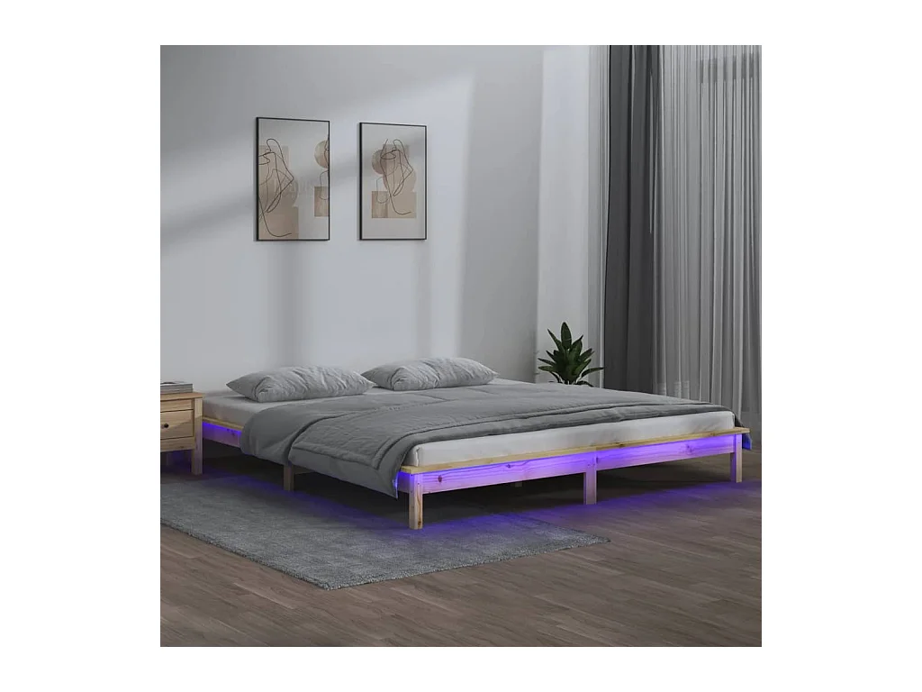 Lit-160x200 cm à LED bois massif EGGB30870