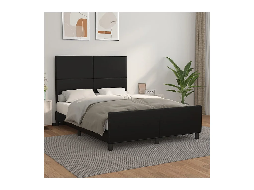 Cama 140x190 cm con cabecero cuero sintético negro ES85261