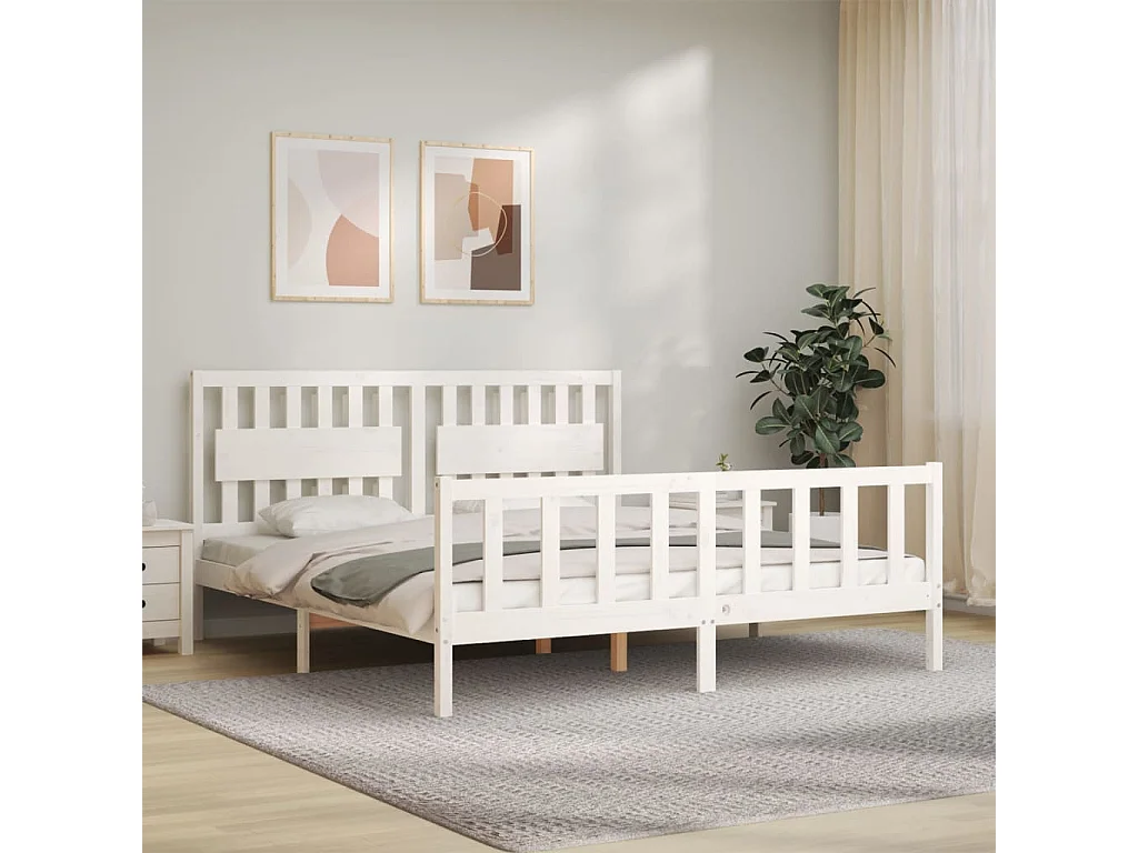 Lit-180x200 cm avec tête de lit blanc Super King Size bois massif EGGB36792