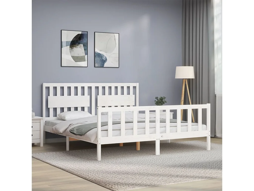 Lit-180x200 cm avec tête de lit blanc Super King Size bois massif EGGB36792