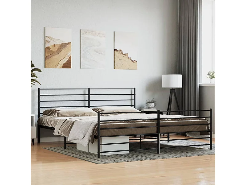 Cama 180x200 cm cabecero y estribo metal negro ES99020