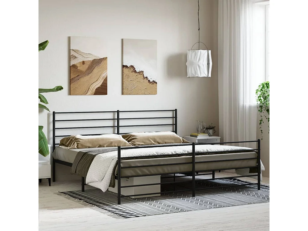 Cama 180x200 cm cabecero y estribo metal negro ES99020