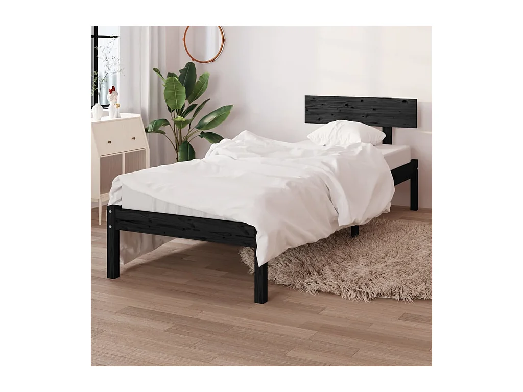 Lit-90x200 cm Noir Bois de pin massif EGGB62078