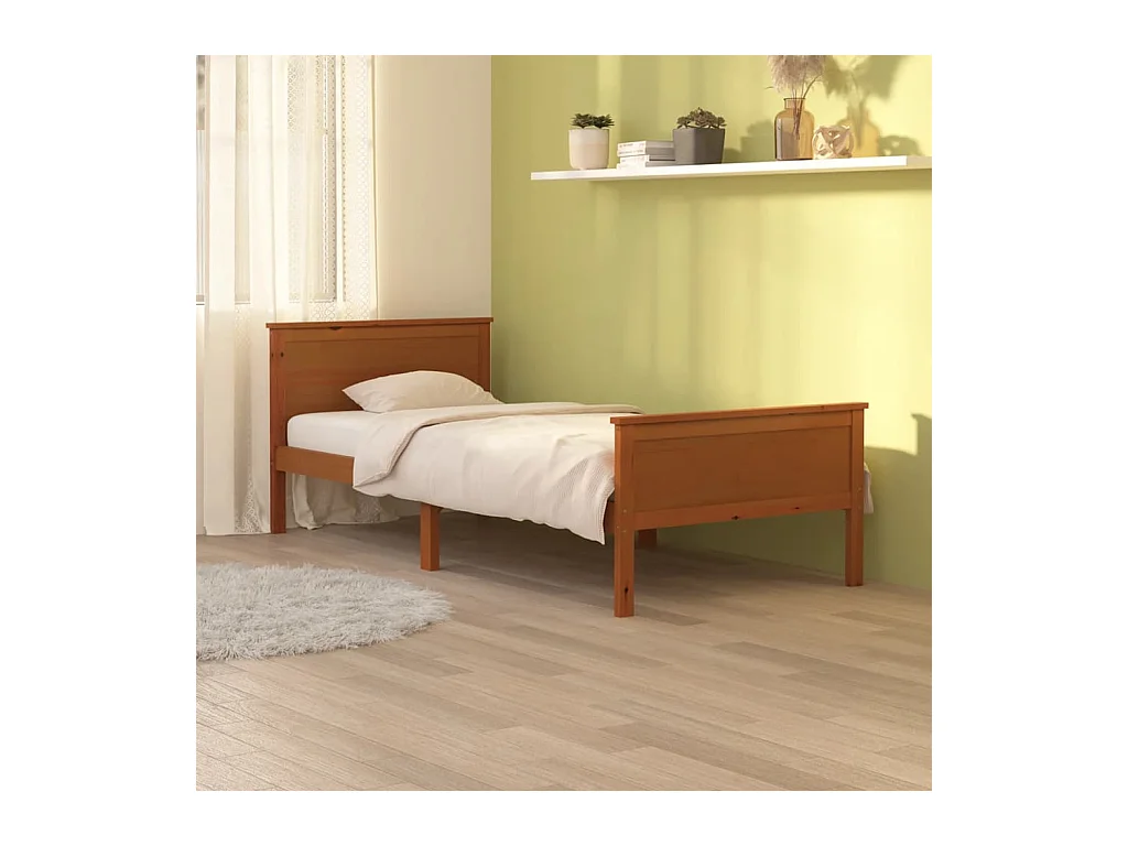 Lit-100x200 cm Marron miel Bois de pin massif EGGB74932