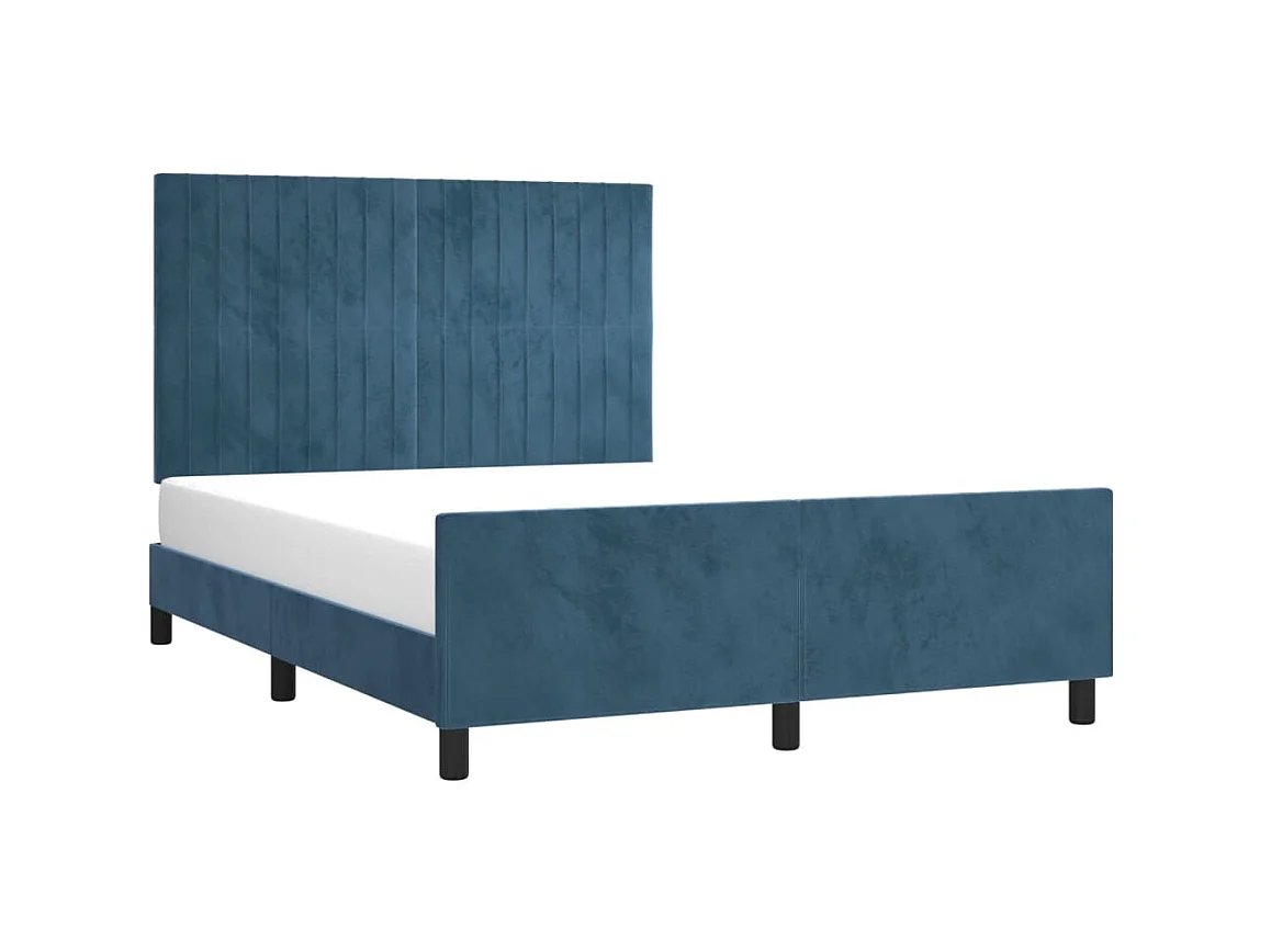 Lit-140x190 cm avec tête de lit Bleu foncé Velours EGGB57903