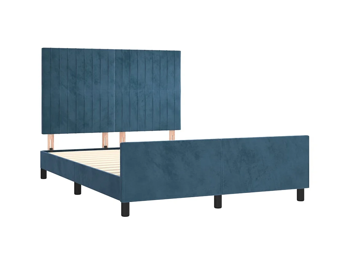 Lit-140x190 cm avec tête de lit Bleu foncé Velours EGGB57903