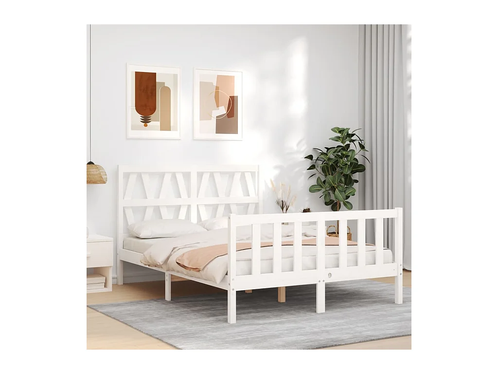 Cama 120x200 cm con cabecero madera maciza blanco ES69823