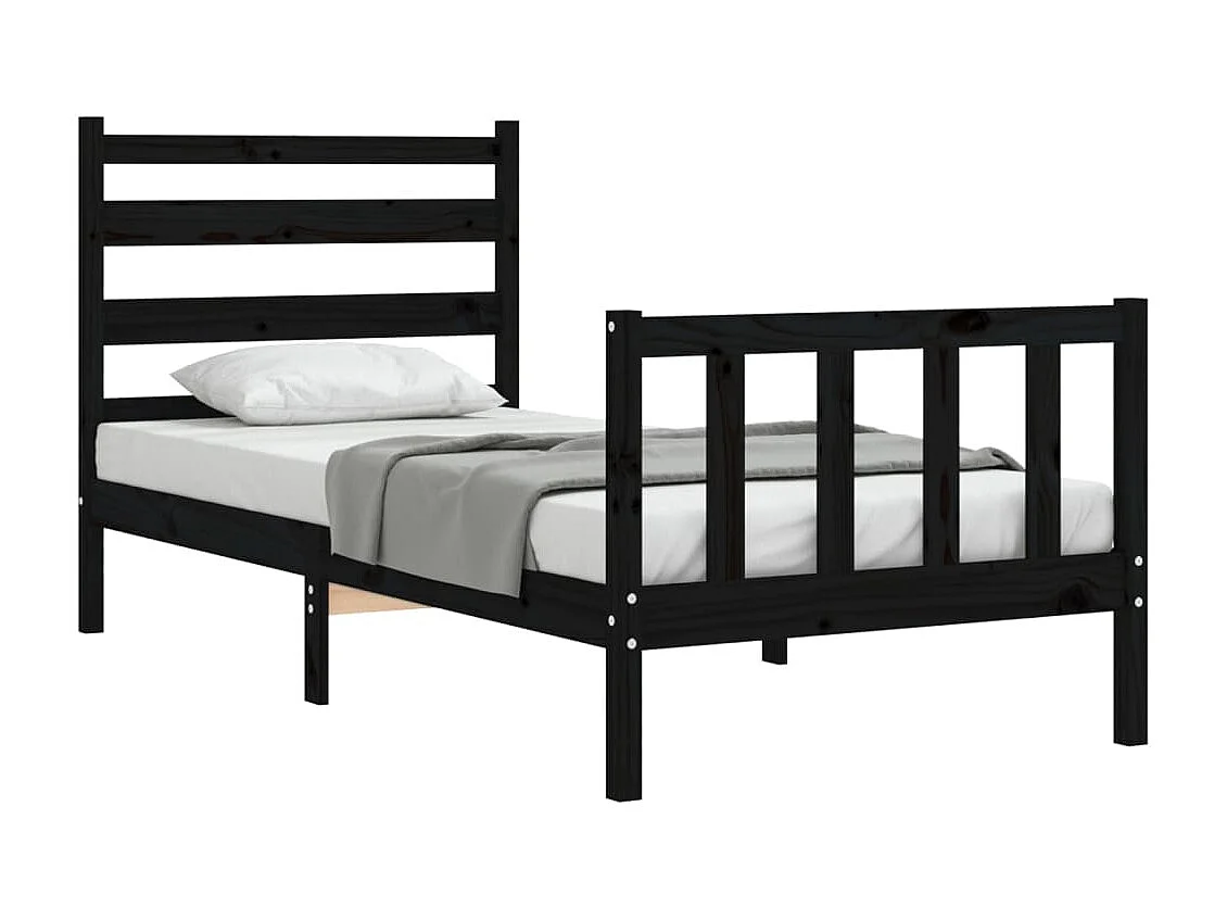 Lit-75x190 cm avec tête de lit noir petit simple bois massif EGGB61003