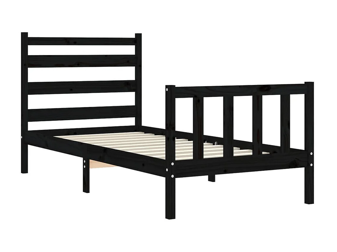 Lit-75x190 cm avec tête de lit noir petit simple bois massif EGGB61003