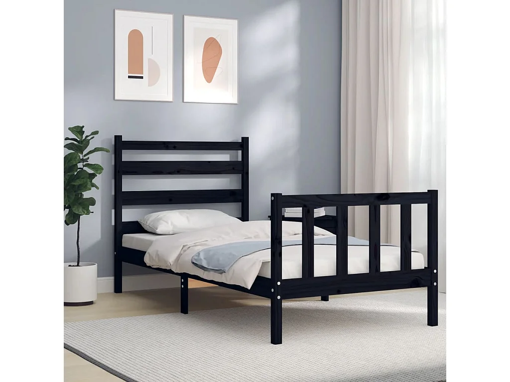 Bedframe met hoofdbord massief hout zwart NL70487