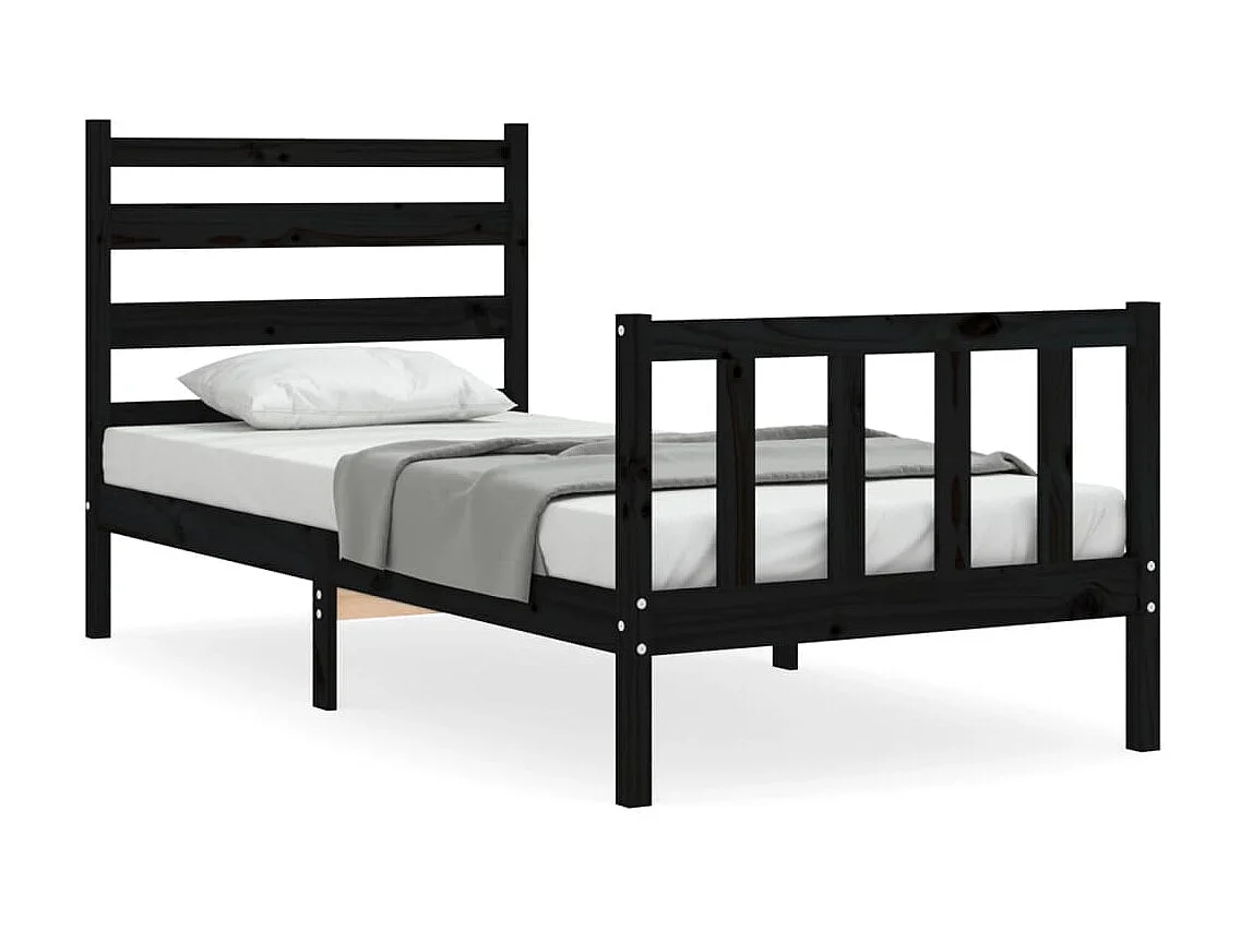 Bedframe met hoofdbord massief hout zwart NL70487