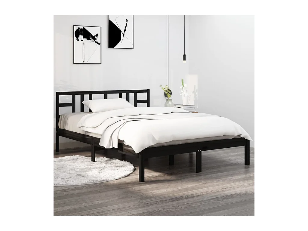 Cama 200x200 cm madeira maciça preto PT713676