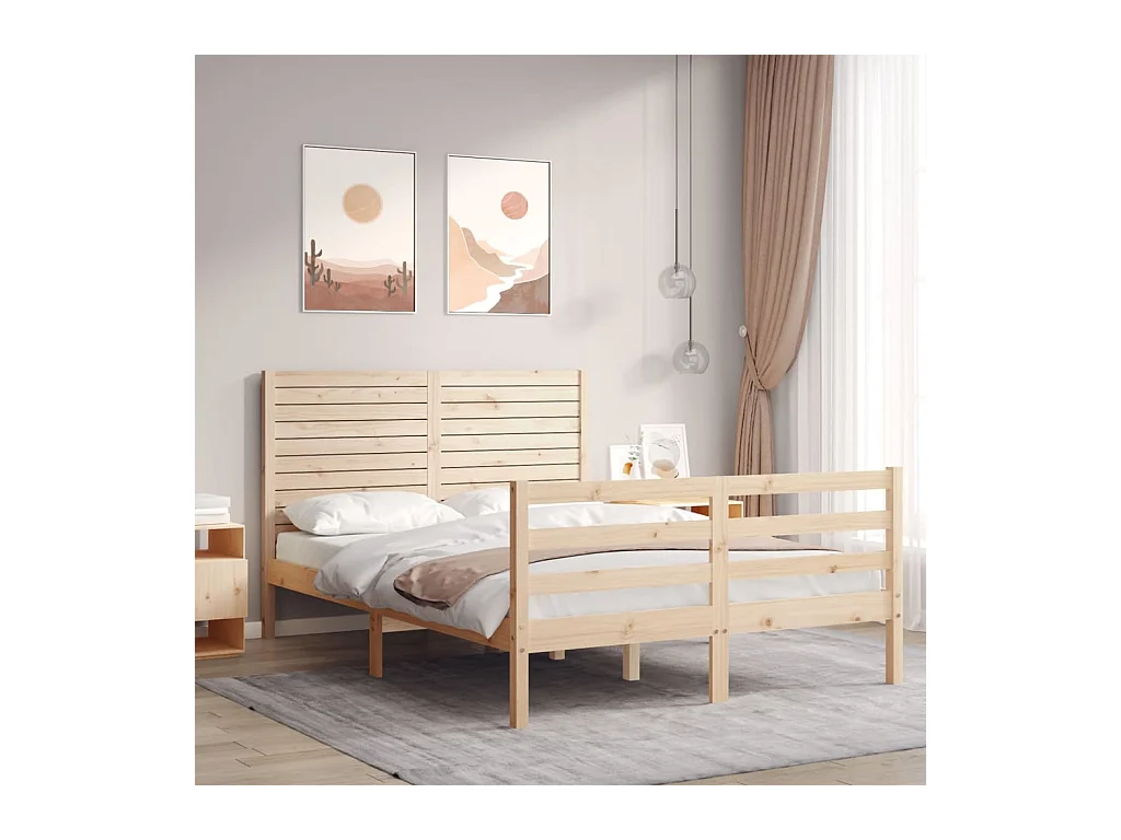 Lit-135x190 cm avec tête de lit double bois massif EGGB72321