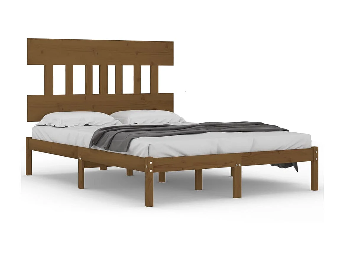 Lit-200x200 cm Marron miel Bois massif EGGB66319