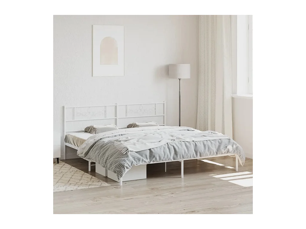 Lit-183x213 cm métal avec tête de lit blanc EGGB66315