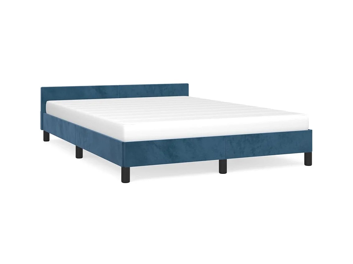 Cama 140x200 cm con cabecero terciopelo azul oscuro ES95489