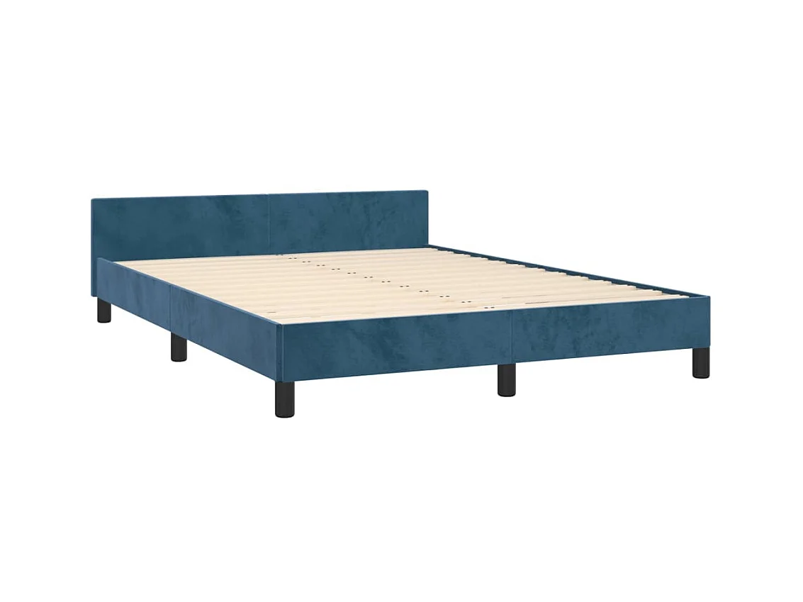 Cama 140x200 cm con cabecero terciopelo azul oscuro ES95489