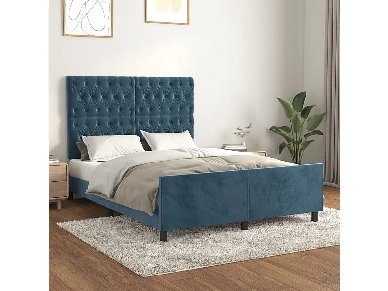 Cama 140x200 cm con cabecero terciopelo azul oscuro ES81464
