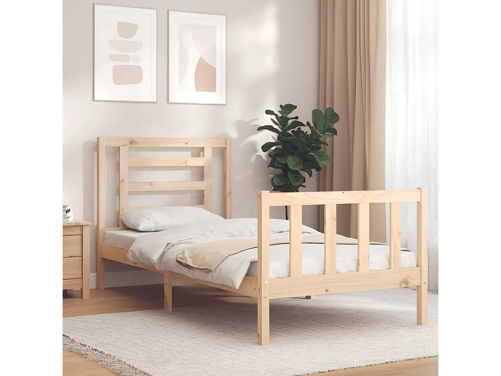 Lit-90x190 cm avec tête de lit simple bois massif EGGB37921