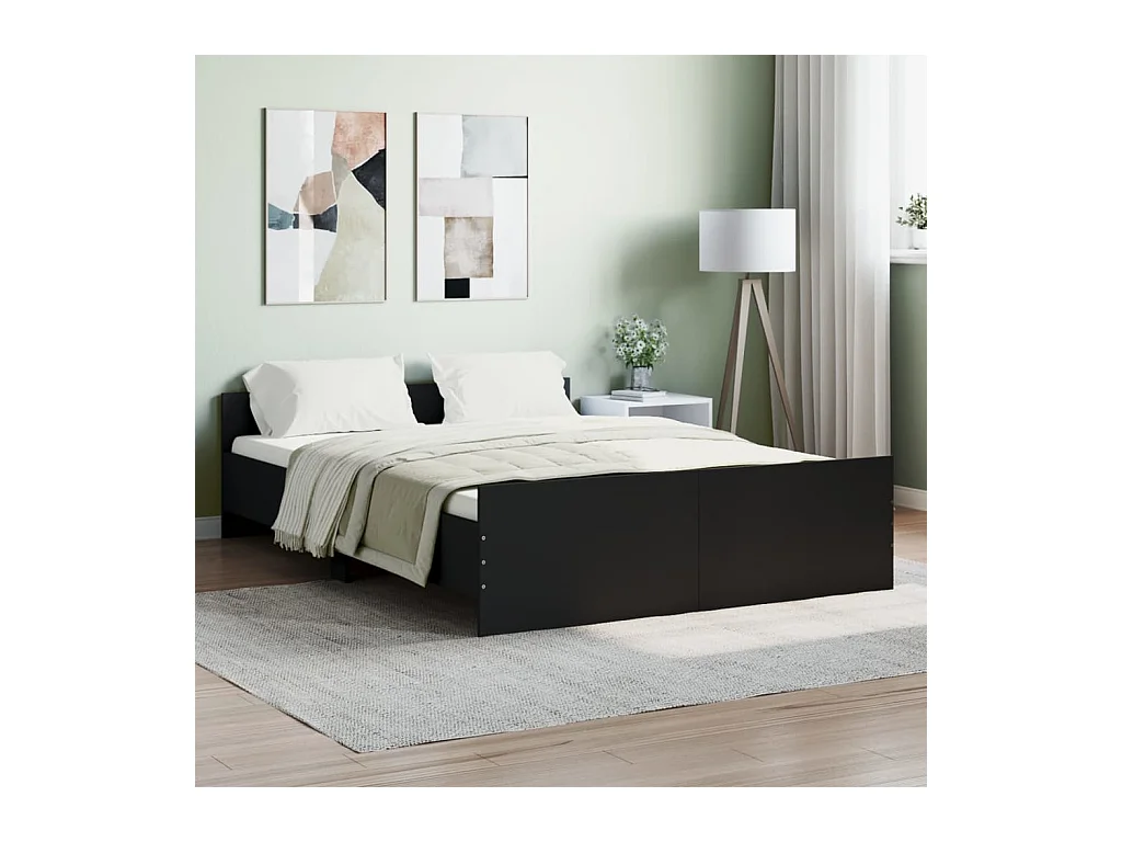 Cama 135x190 cm con cabecero piecero negro ES16265