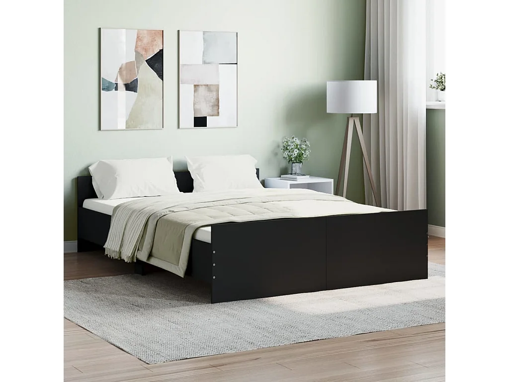 Lit-135x190 cm avec tête de lit/pied de lit noir EGGB89412