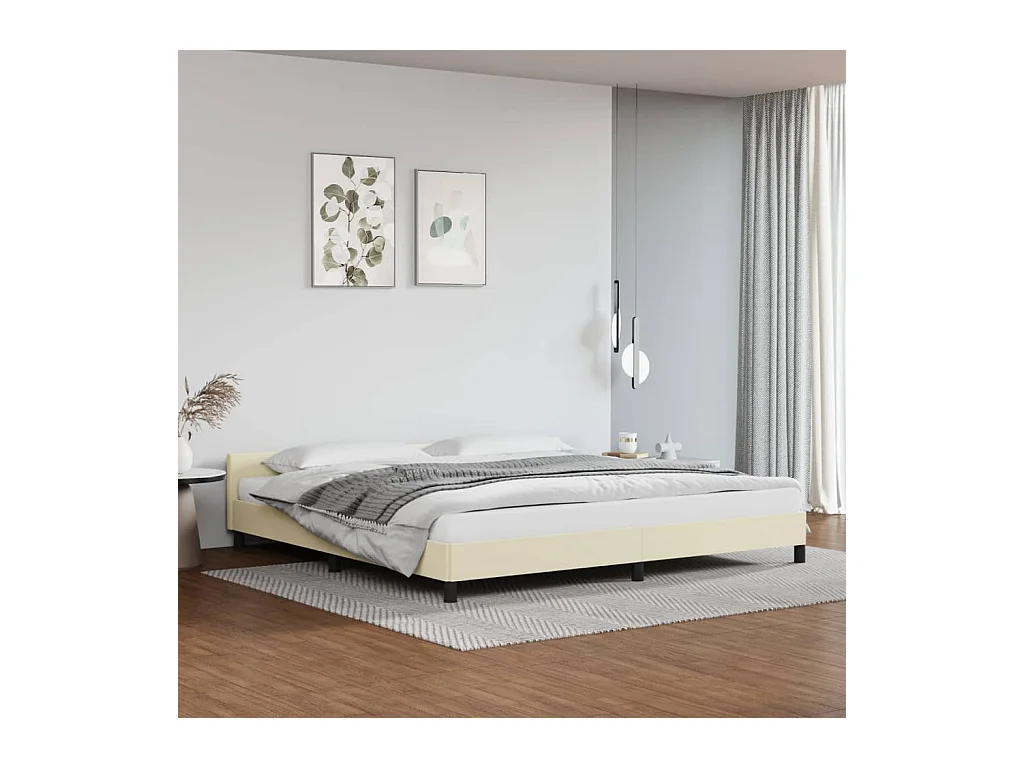 Bedframe met hoofdbord kunstleer crèmekleurig 200x200 cm NL45760