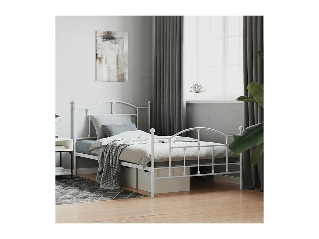 Lit-100x200 cm métal avec tête de lit/pied de lit blanc EGGB20428