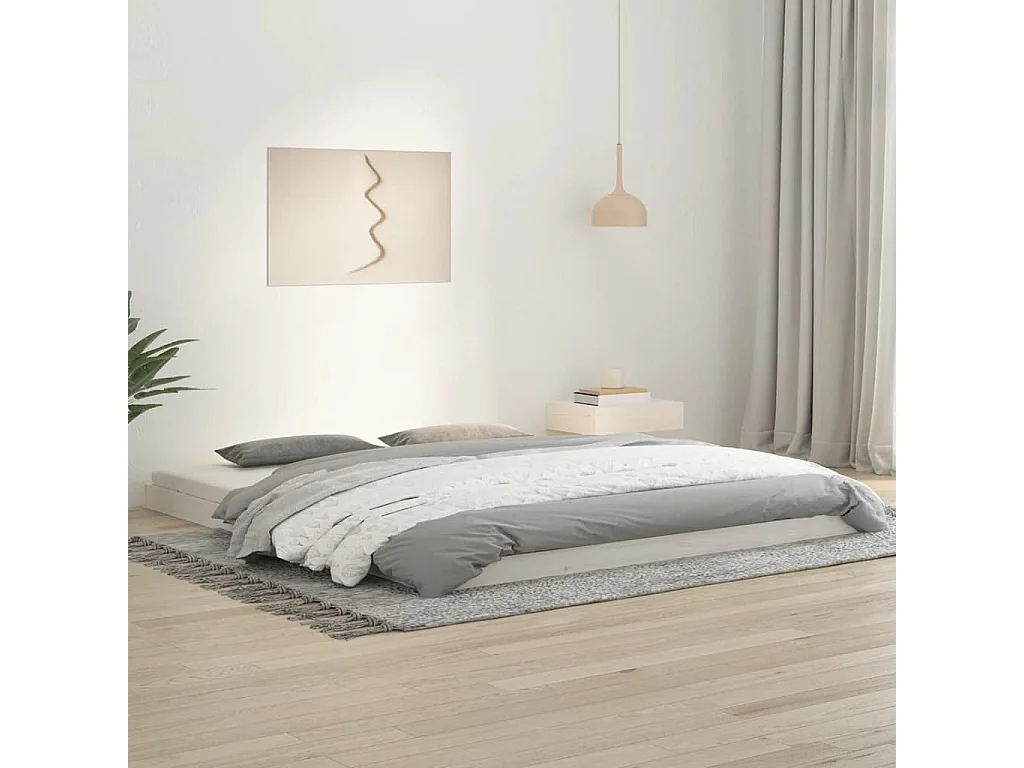Cama super king size 180x200 cm pinho maciço branco PT689243