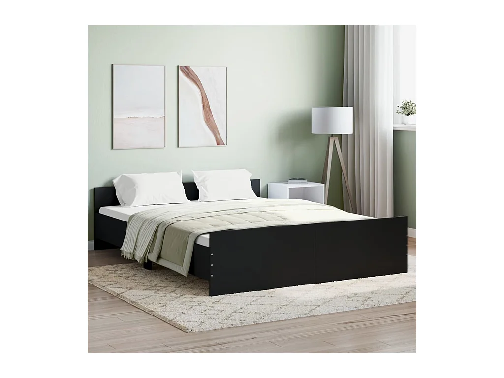 Lit-160x200 cm avec tête de lit et pied de lit noir EGGB52741