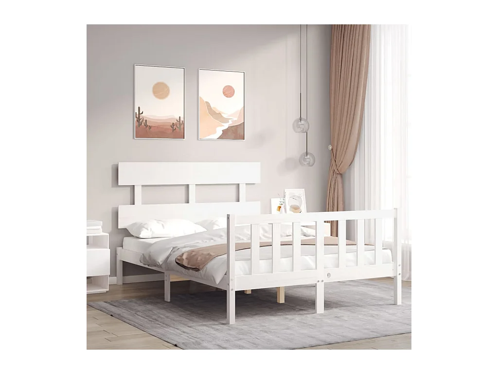 Cama 120x200 cm con cabecero madera maciza blanco ES73536