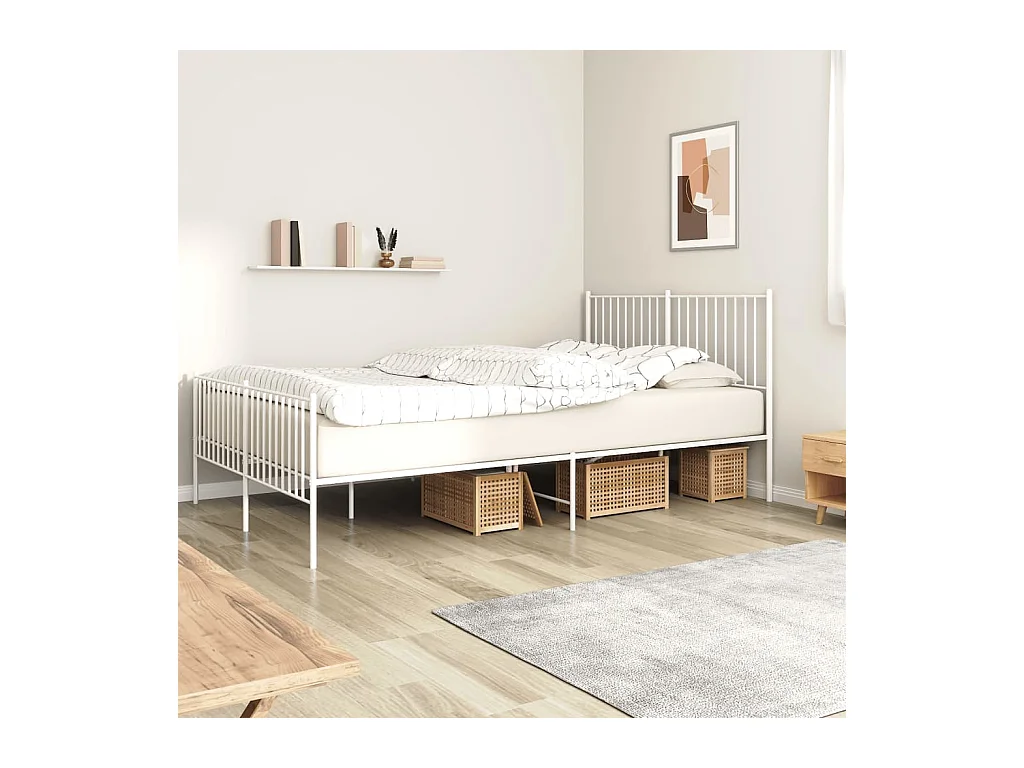 Lit-150x200 cm métal avec tête de lit/pied de lit blanc EGGB28070