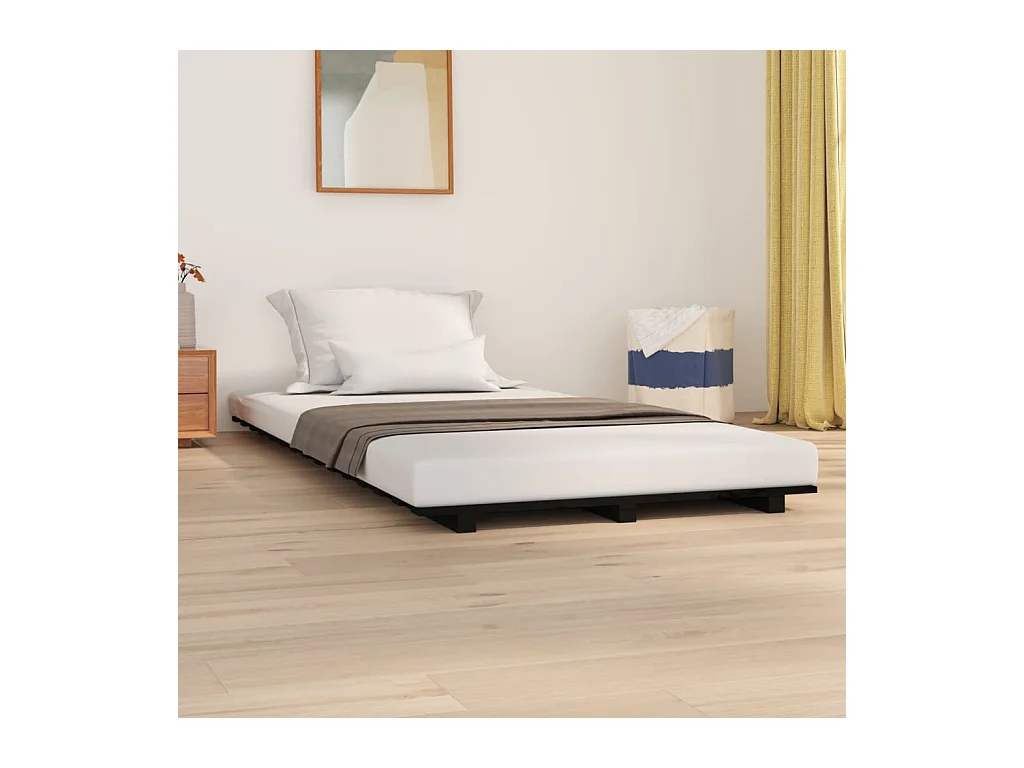 Lit-100x200 cm Noir Bois de pin massif EGGB98497